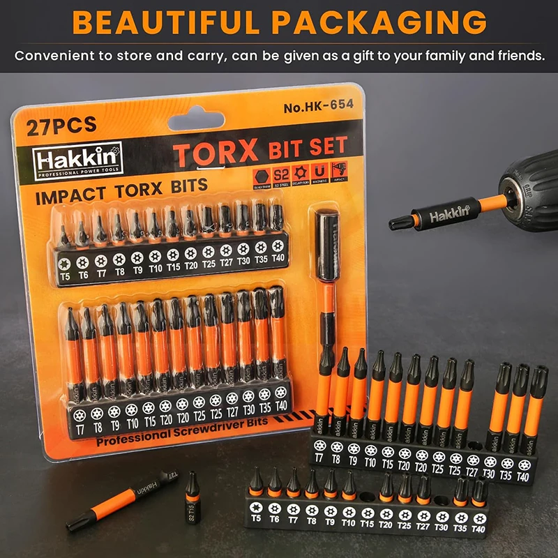 27 Stück Torx Impact Driver Bit Set 25mm 60mm Torx Schrauben dreher Set Zoll Sechs kant schaft Magnet Torx Bit Set mit Halter