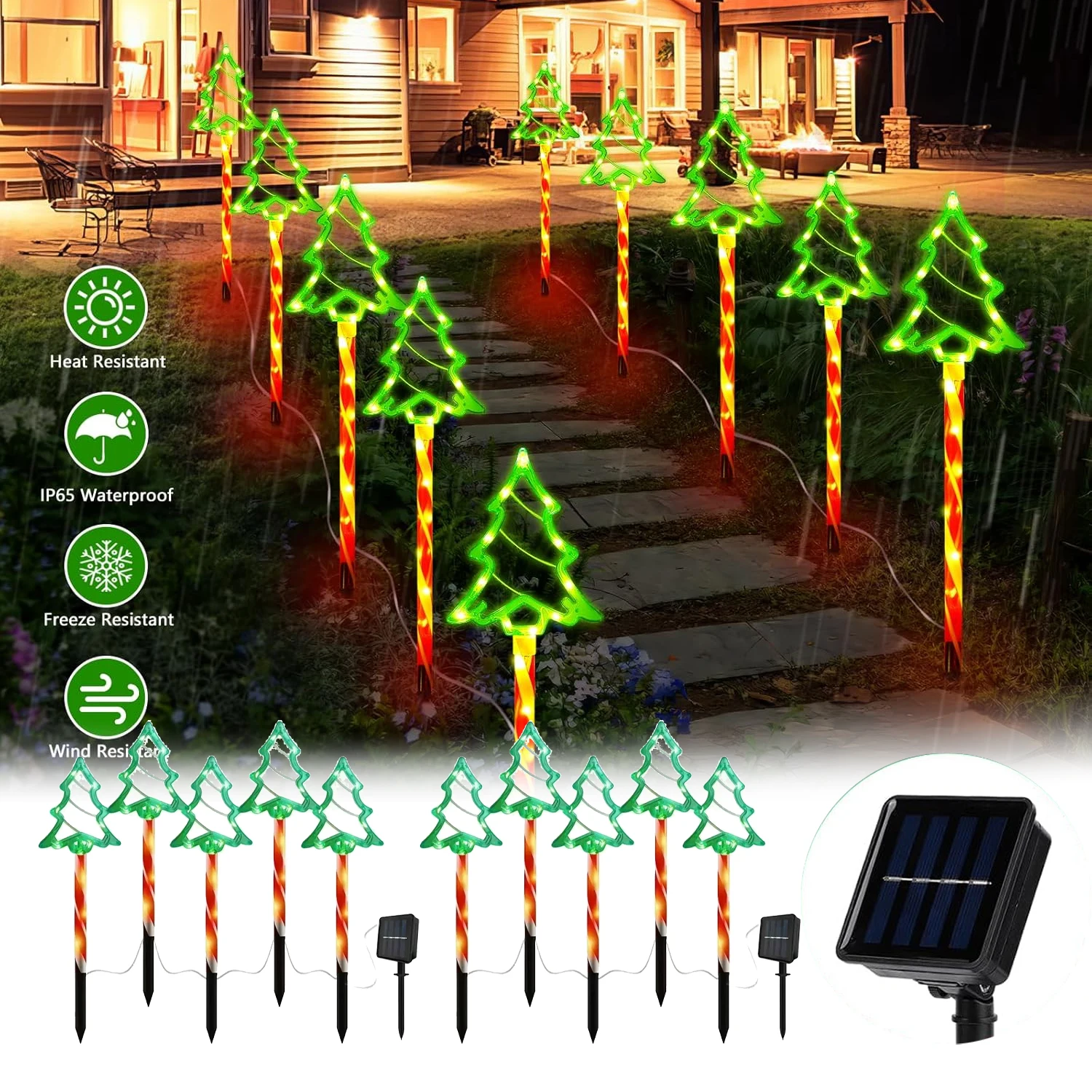 Christmas Pathway Lights Outdoor Candy Cane Tree Decor Waterproof LED Lighting for Holiday Yard Decorations