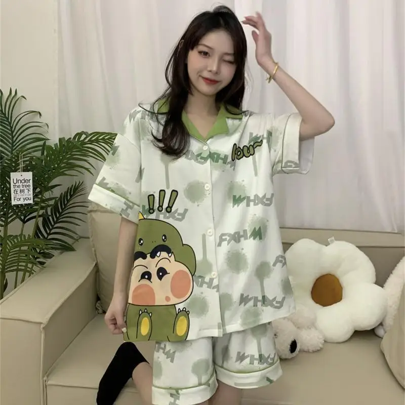 New Bandai Pajamas Anime Crayon Shin Chan Kawaii Creative Cute Cartoon Summer Short Sleeved Shorts Home Suit Girl Toys