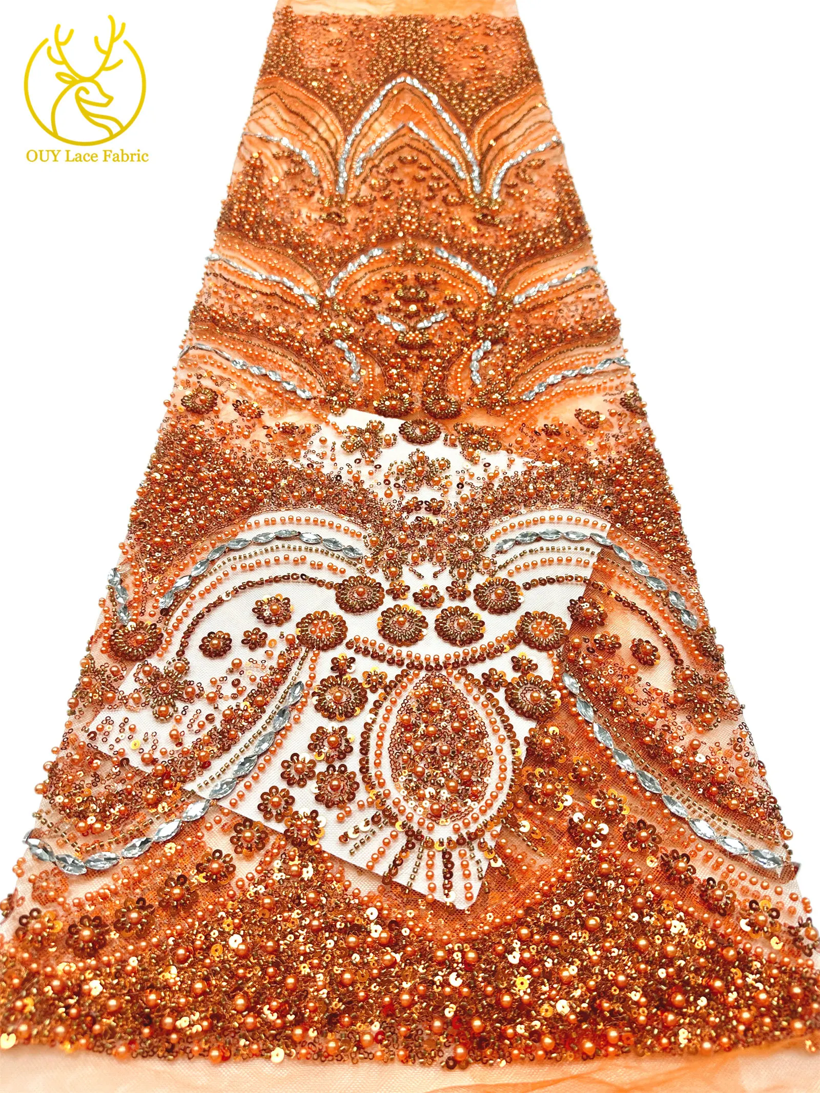 Luxuriöser königlicher lila afrikanischer handgefertigter Perlen-Spitzenstoff, französischer Pailletten-Stein-Tüll-Spitzenstoff für Hochzeitskleid-Design – Detail 22