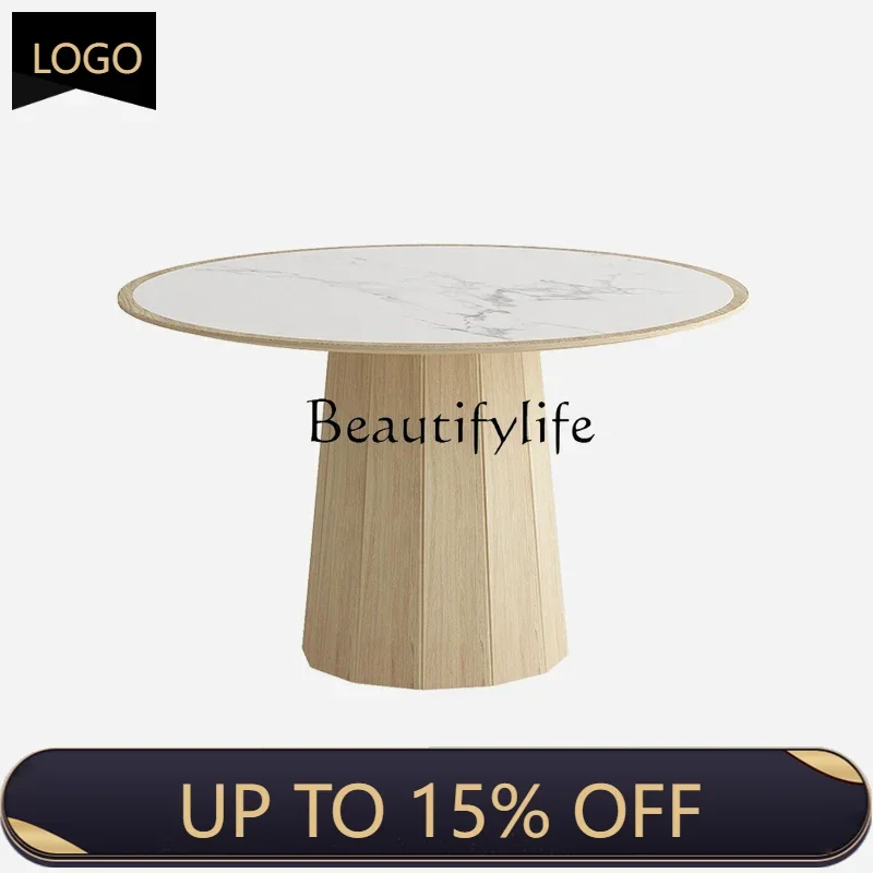 XS Imported Stone Plate Round Table With Turntable Nordic Small Apartment Dining Table