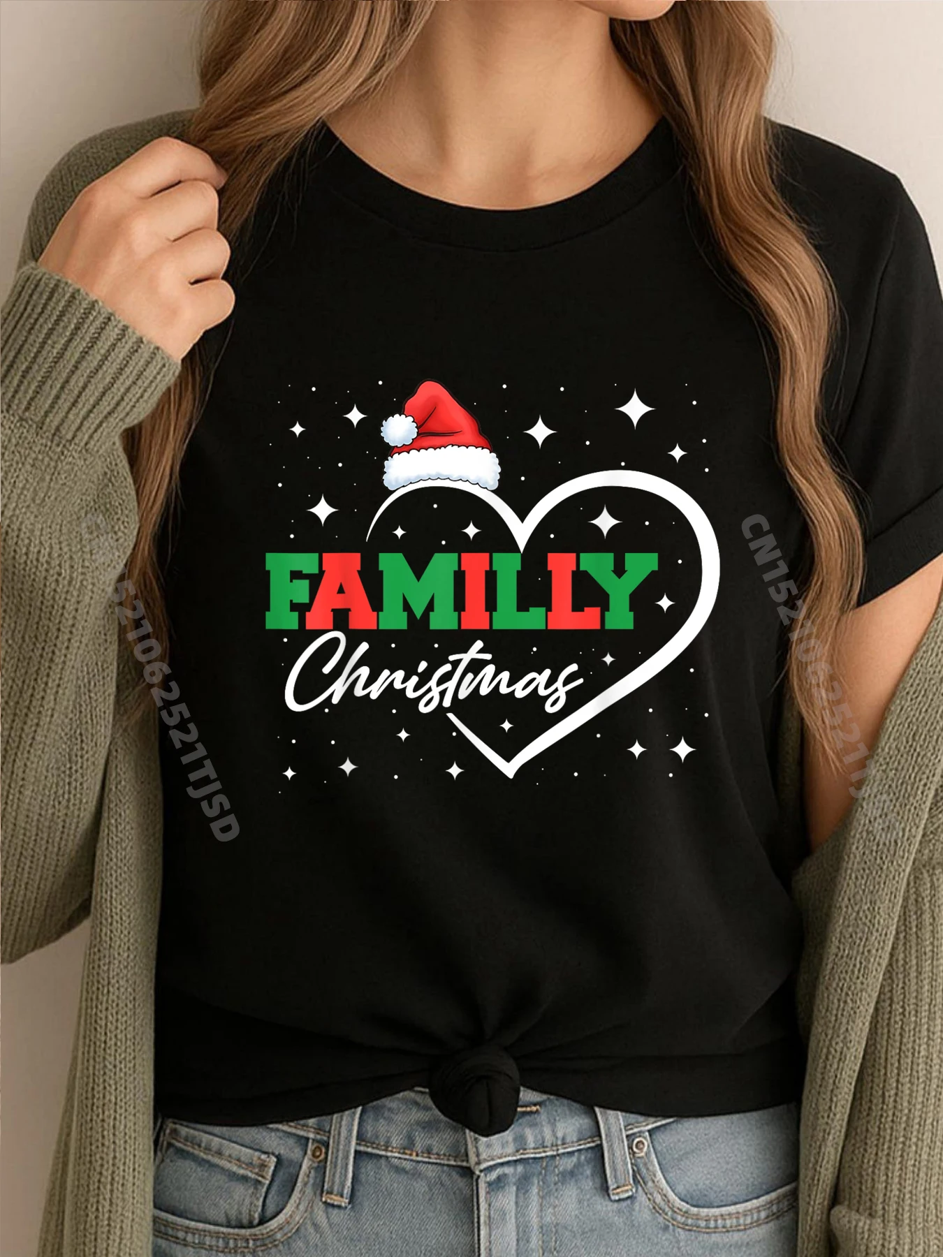 

Семейные рождественские сердечки, одинаковые рождественские отрядки, забавные футболки для группы Санта-Клауса, женская футболка, женская мытая большая и высокая игра