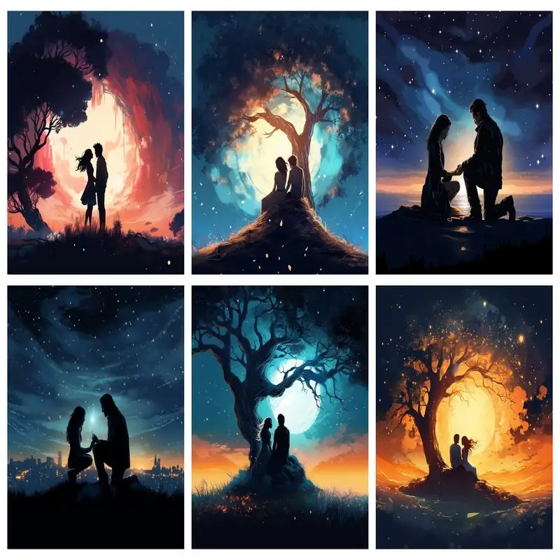 RUOPOTY Paint By Numbers Kit Couples Under The Moon Art Picture For Adults Acrylic Paint Set For Home Decor Painting With Frame