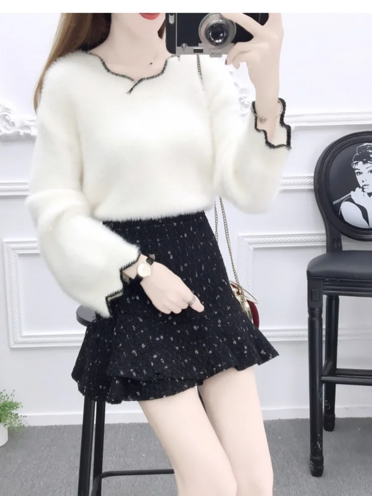 SMTHMA 2024 New Autumn Winter Small Fragrance Style Fashion Woolen Skirt Women's irregular High Waist Mermaid Short Skirt