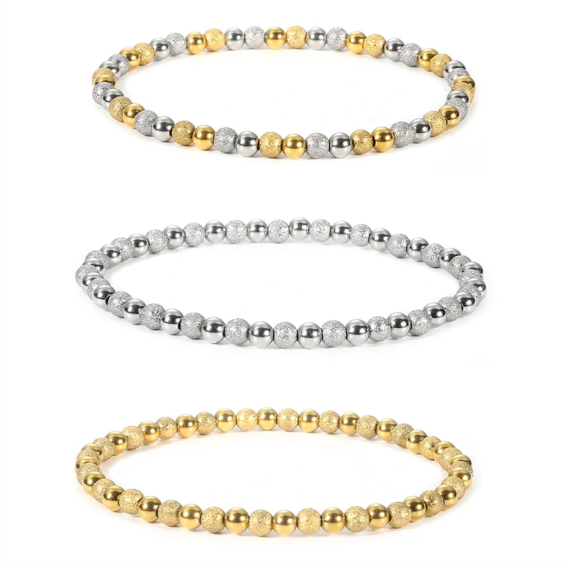 Metal Stainless Steel Waterproof Jewelry Women\'s High Quality 18K Gold Charm Sand Ball Shiny Beads Mixed Color Elastic Bracelets