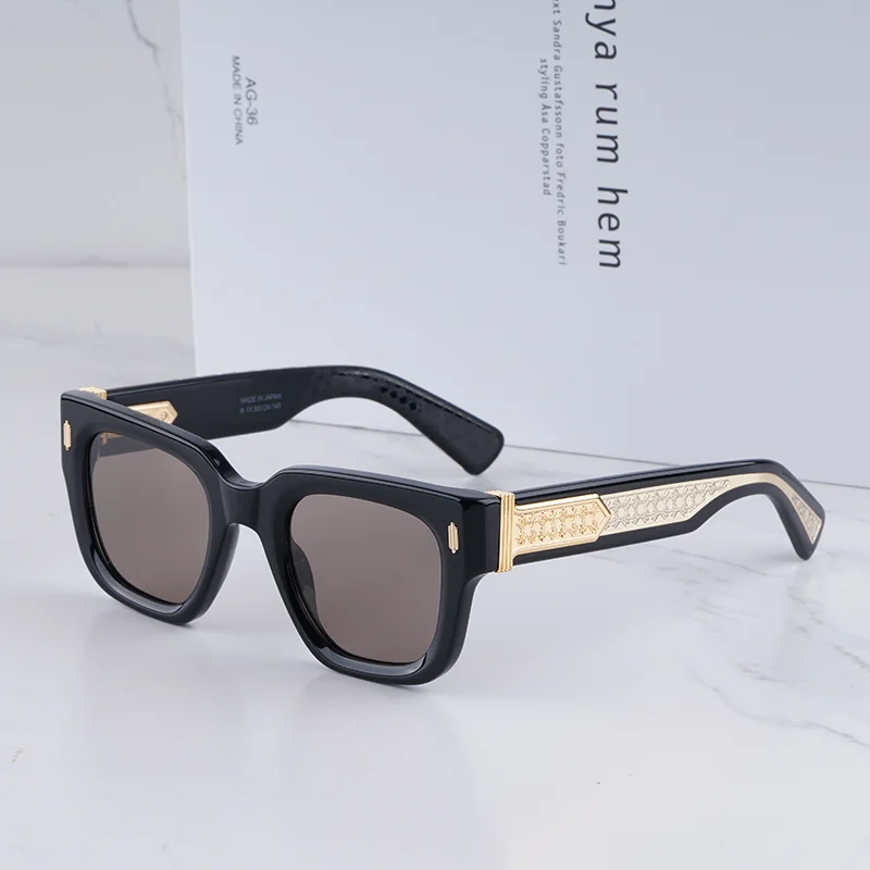 

KIZN Mulholland Classical Street Fashion Black Gold Sunglasses for Men Original Light Luxury Square Thick Acetate Solar Glasses