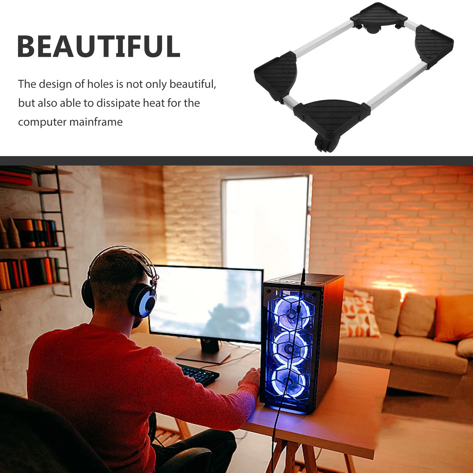 

Computer Tower Stand Floor Movable Cpu Holder For Pc Cooling Ventilated Stand Under Desk Workstation Home Office Use