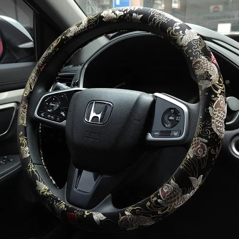 Self-Adhesive Black Koi Fish Car Interior Sticker High Grade Wear-Resistant Car Dashboard Door Panel Ceiling Decoration Fabric