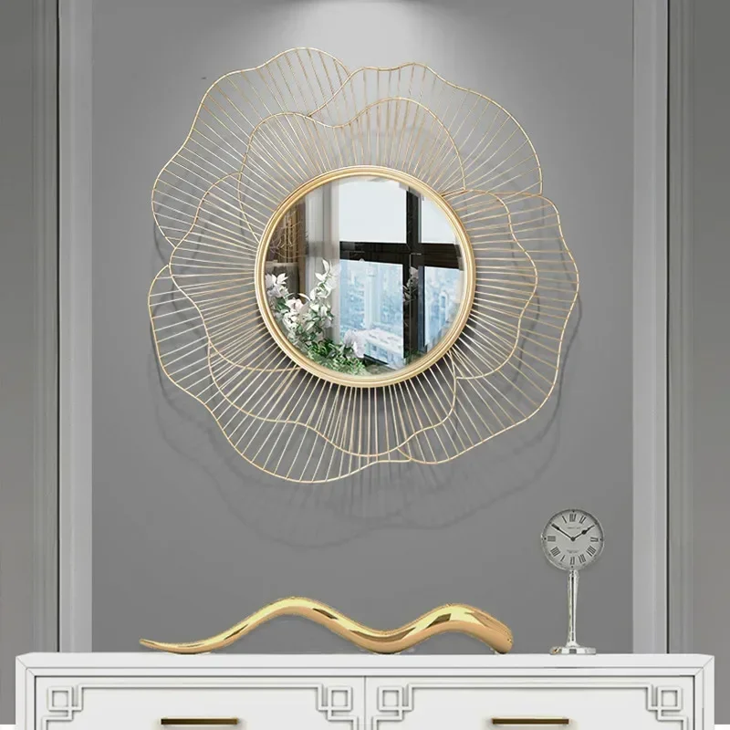 Modern Wrought Iron Wall Mirror - 3D Stereo Design, Creative Wall Hanging Ornament, Perfect for Living Room, Unique Decoration C