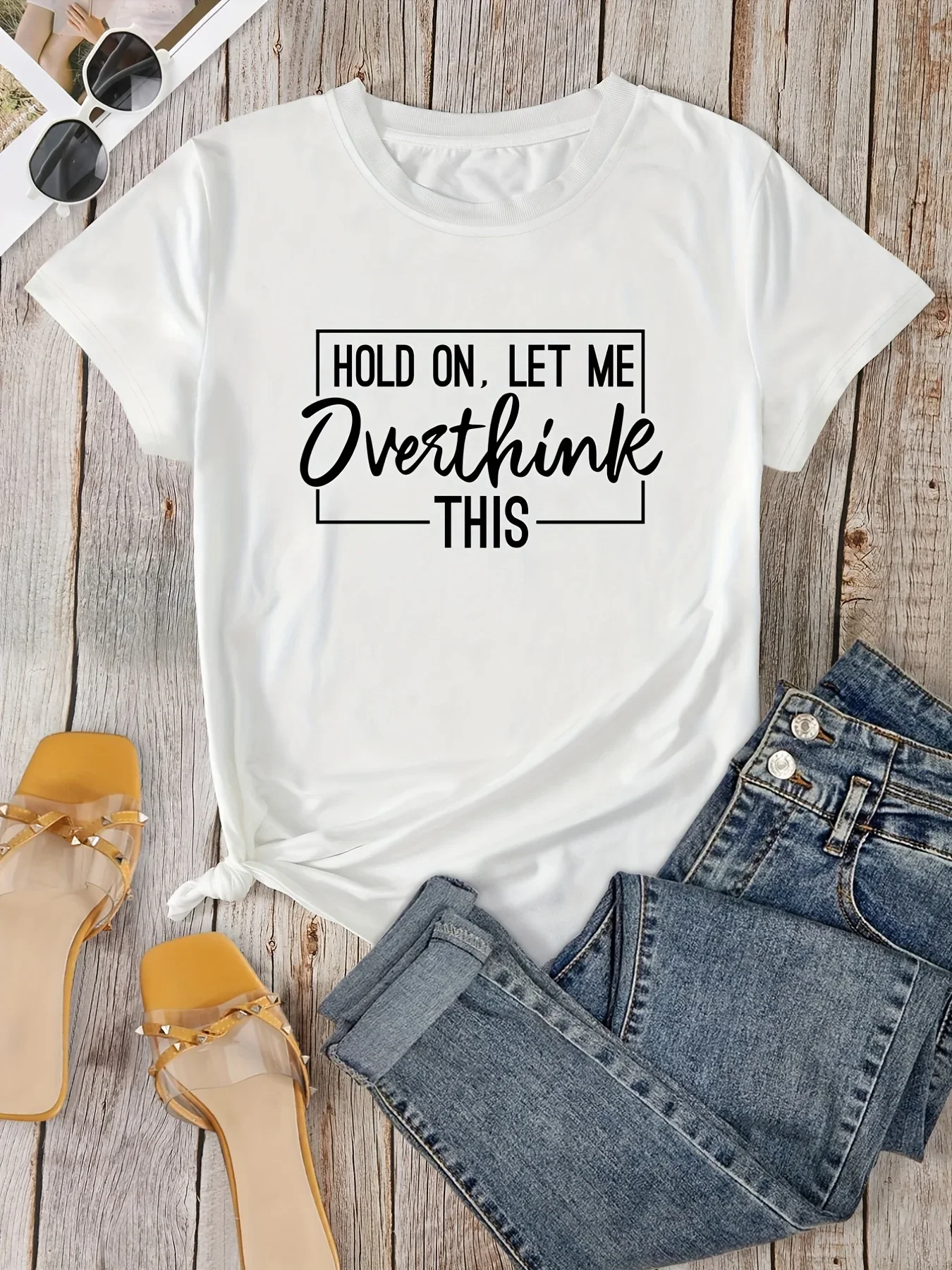 

Plus Size Letter Print Short Sleeve Pullover T-shirt Women's Plus Slight Stretch Round Neck Casual Tee Casual Aesthetic Clothes