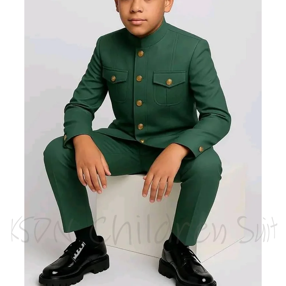 Boy Child Costume Stylish Stand Collar Single Breasted Children's Clothing Two Pieces Jacket Pants Evening Party Prom Boys Suit