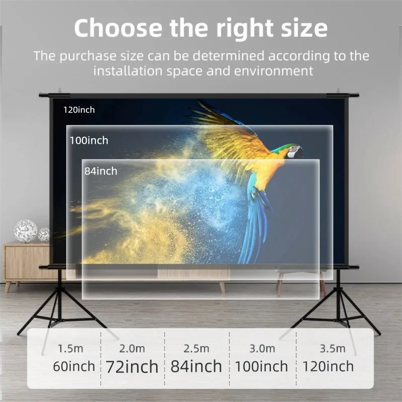 VEIDADZ Projector Screen With Stand 16:9 Grey Anti-Light 84 100 120 inch Foldable Portable Double Bracket Screen for Home Office