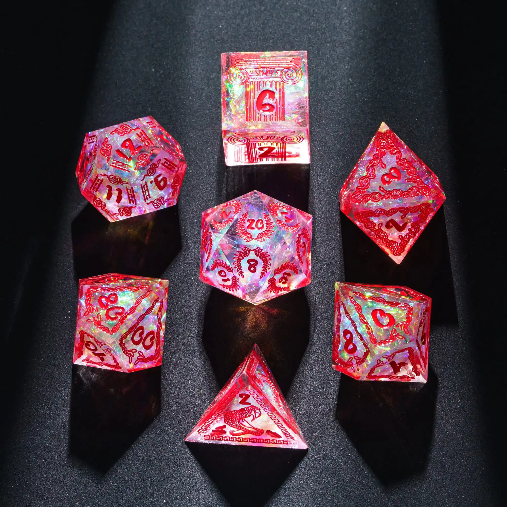 Sharp Edges DND Dices Unique Pattern 7Pcs Handcrafted Polyhedral Dice Set for D&D Role Playing Game Pathfinder Table Games