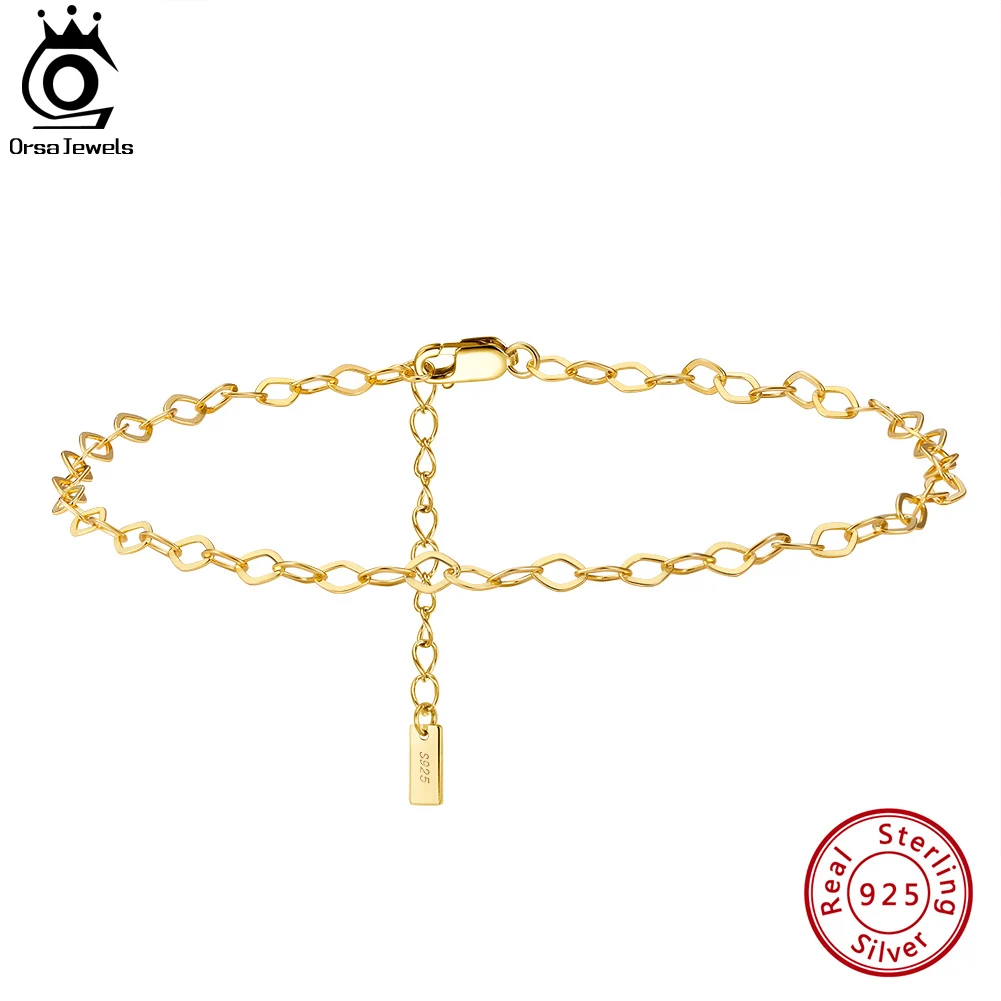 ORSA JEWELS 14K Gold Italian Rhombus Chain Anklet for Women Girls Fashion Summer Beach Foot Bracelet Anklets Jewelry Gift SA44