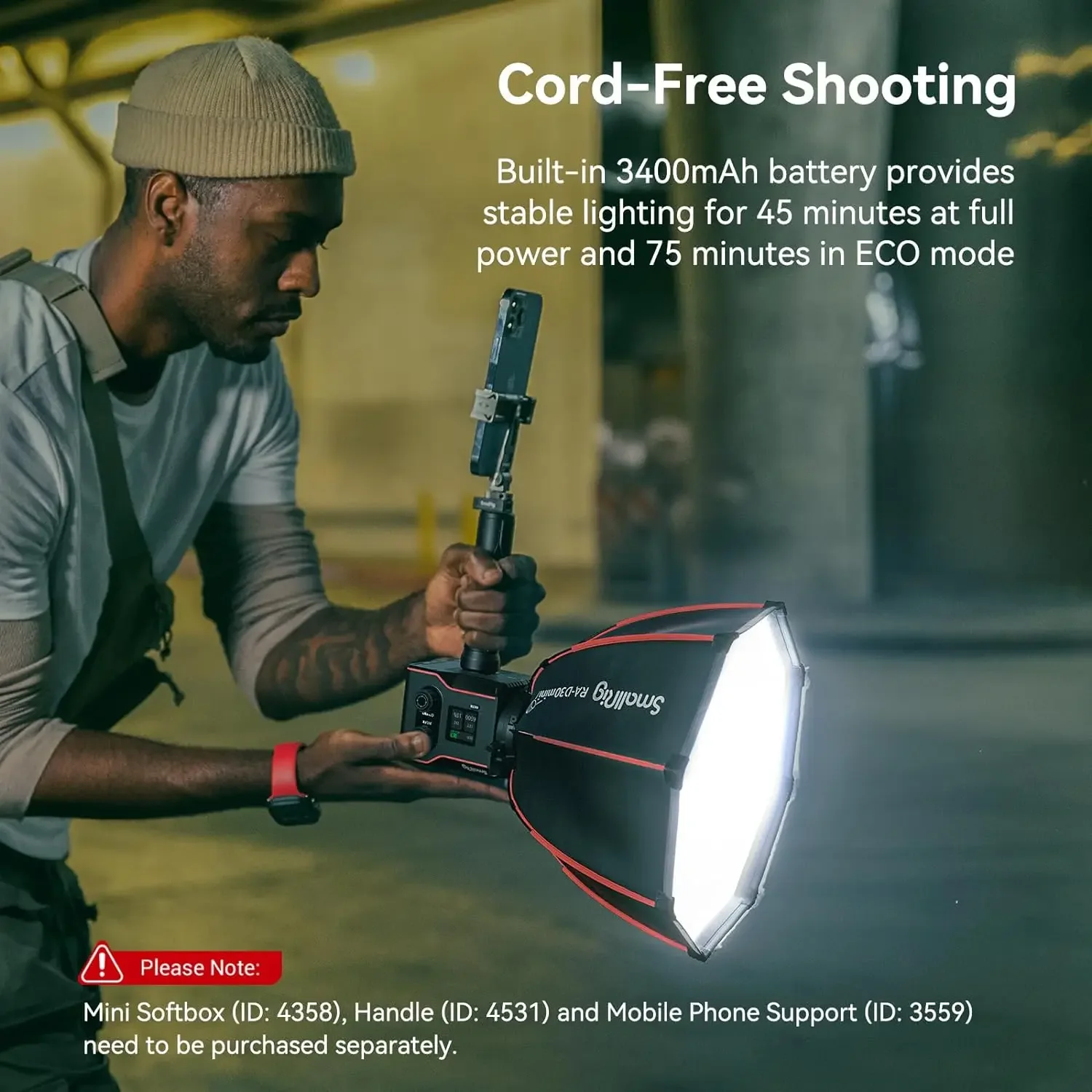 

New SmallRig COB Video Light with Built-in 3400mAh Battery & Type-C PD Fast Charging, Continuous Output Light with 9 Light Effec