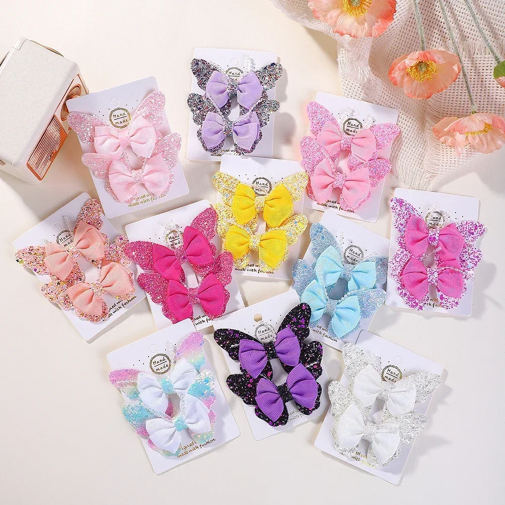 2pcs/set 3.15'' Rainbow Sequin Butterfly Hair Clips for Women Girls Hairpins Children Cute Barrettes Kids Hair Accessories Gifts