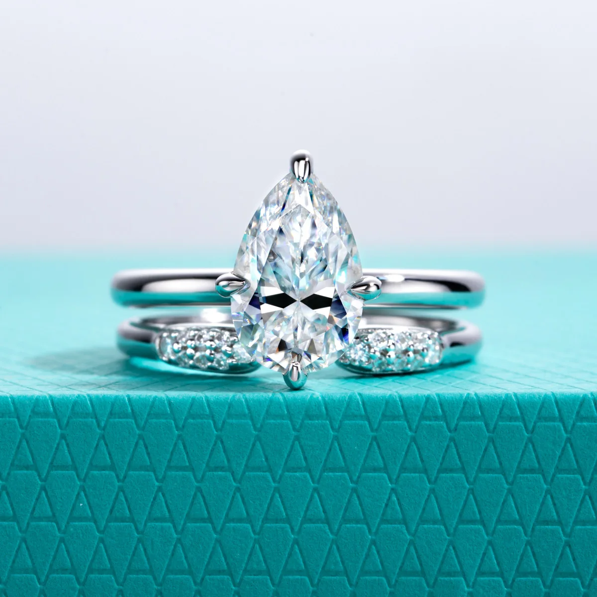 AnuJewel 3ct Pear Moissanite Bridal Rings Set 925 Sterling Silver Adjustable Wedding Band Promise Ring Jewelry Gifts for Women