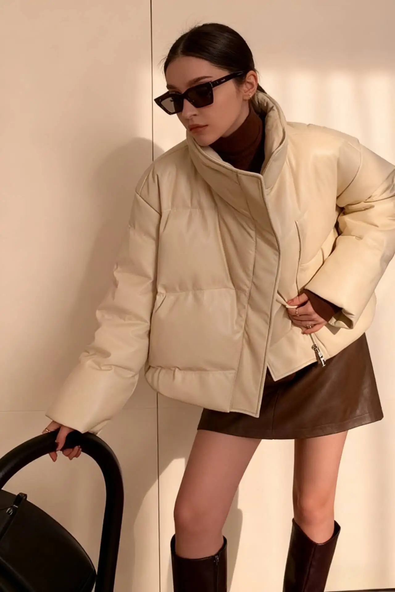 

Parkas Womens Girls Autumn Wool Patchwork Panelled Buttoned Midi Stand-Collar College School Preppy Artistic Unique Multicolor