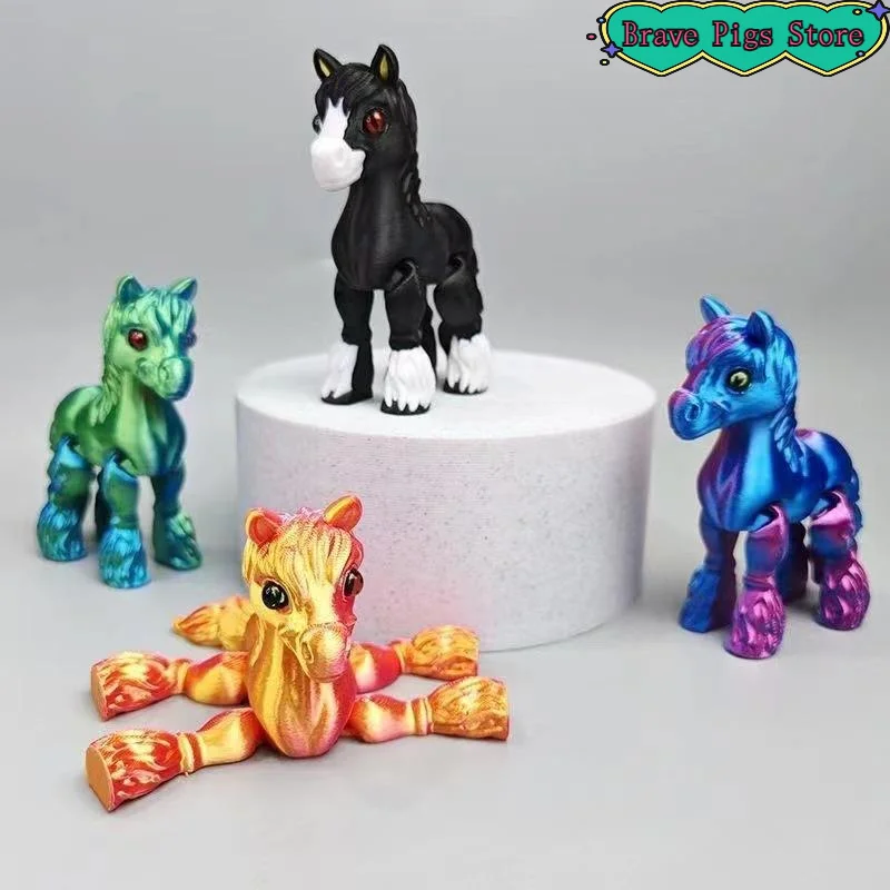 1PCS PLA Cute Horse Joint Tail Movable Figurine Simulated Statue Random 3D Horse All-in-one Molding Office Decor