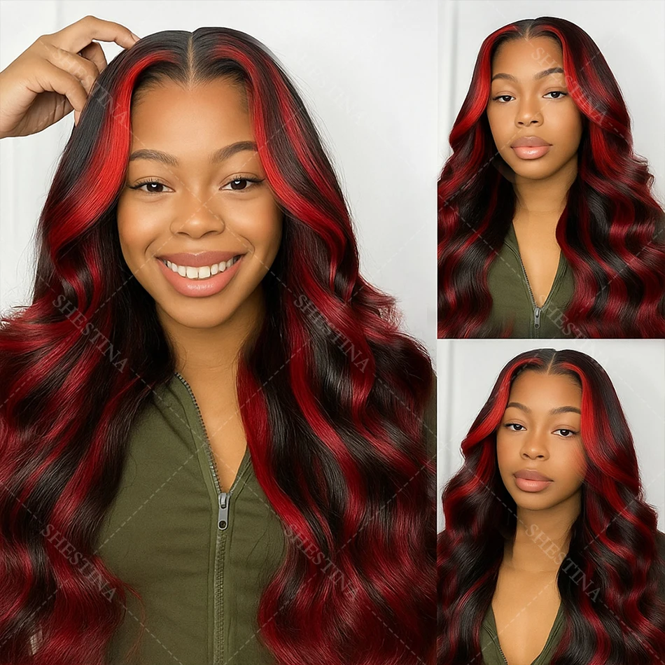 1B/99j Burgundy Highlight Lace Front Wig 30 Inch 5x5 Glueless Body Wave Wear And Go Wigs Brazilain Red Colored Human Hair Wigs - Image 4