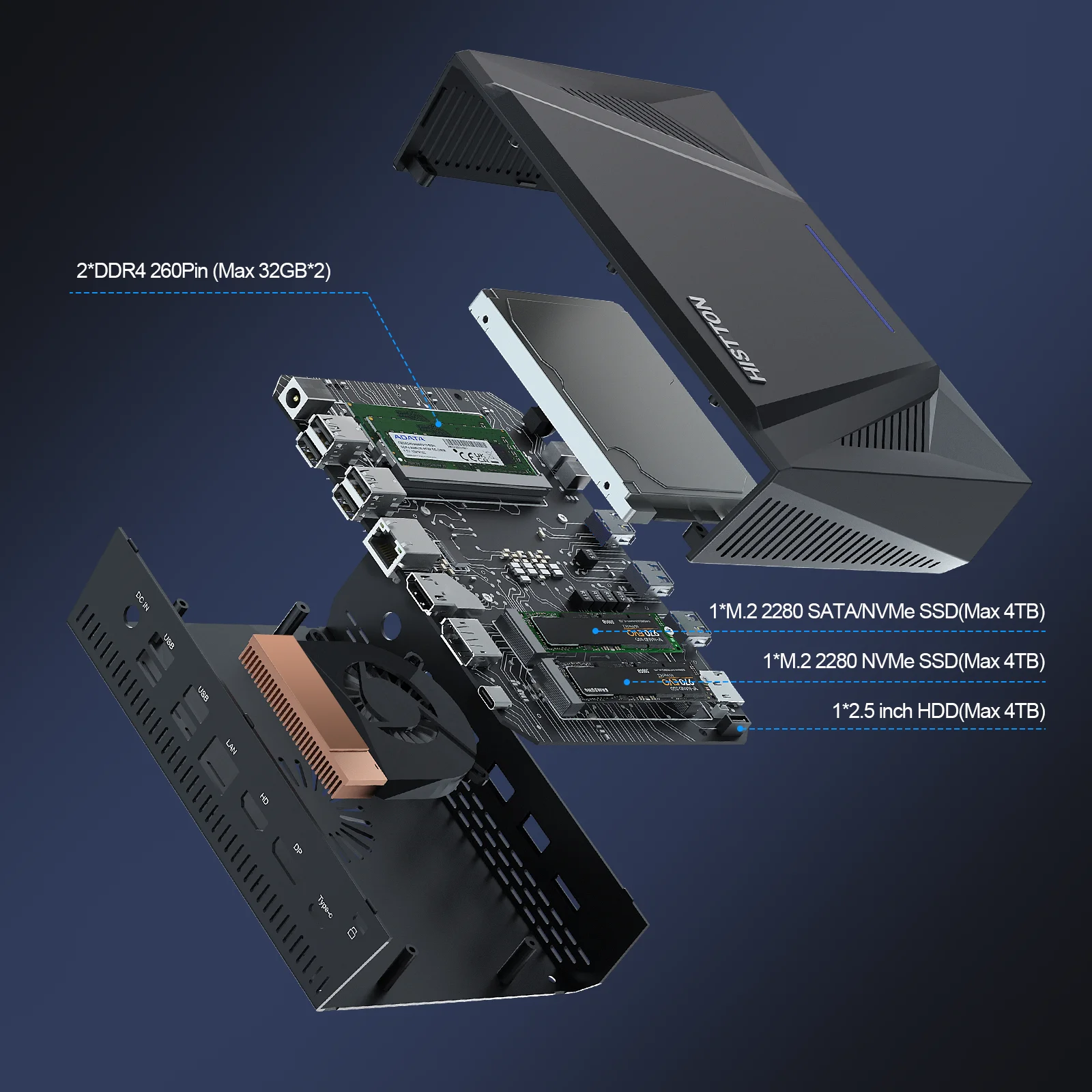 HYSTOU-Mini PC de Bureau avec Processeur Intel Core i7 10870H, Puce 1xTF, 1xHD 1xVope-C DDR4 4K, Windows 10/11 Pro