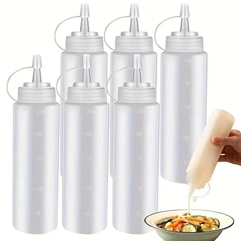 3/6pcs Condiment Squeeze Bottles Hot Sauces Olive Oil Bottles Ketchup Mustard Dispensers Kitchen Accessories Gadgets 240 Ml