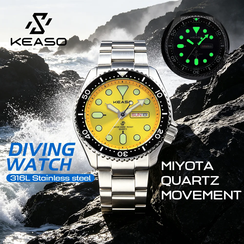 KEASO Watch QUARTZ Watch MIYOTA Movement Diving Watch SKX007009 Watch Men Watch C3 super Lume Sapphire glass Waterproof Watch