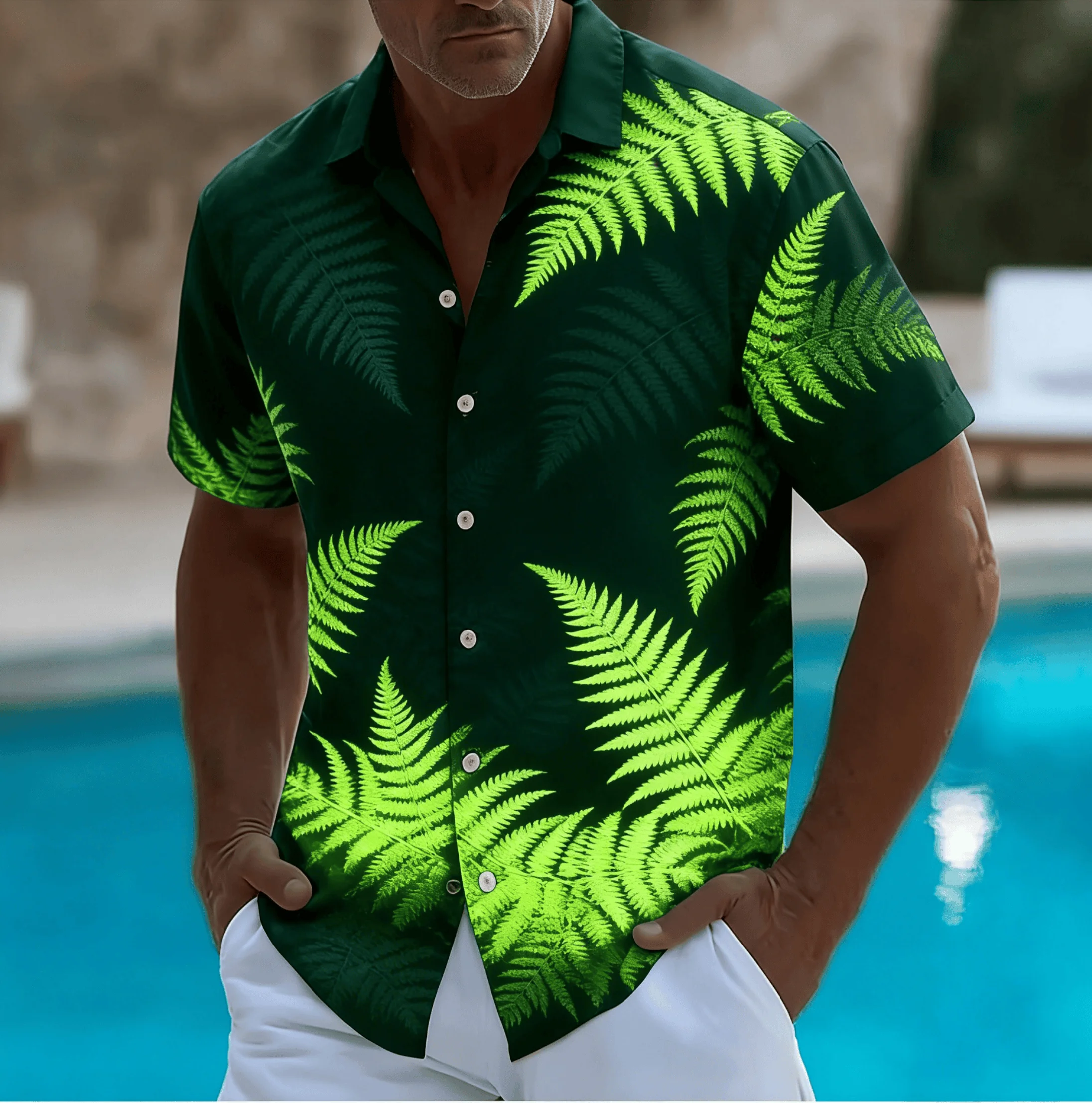 Men's Neon Floral Print Short Sleeve Shirt, Spring Summer Tropical Hawaiian Vacation Blouse, Loose Casual Top