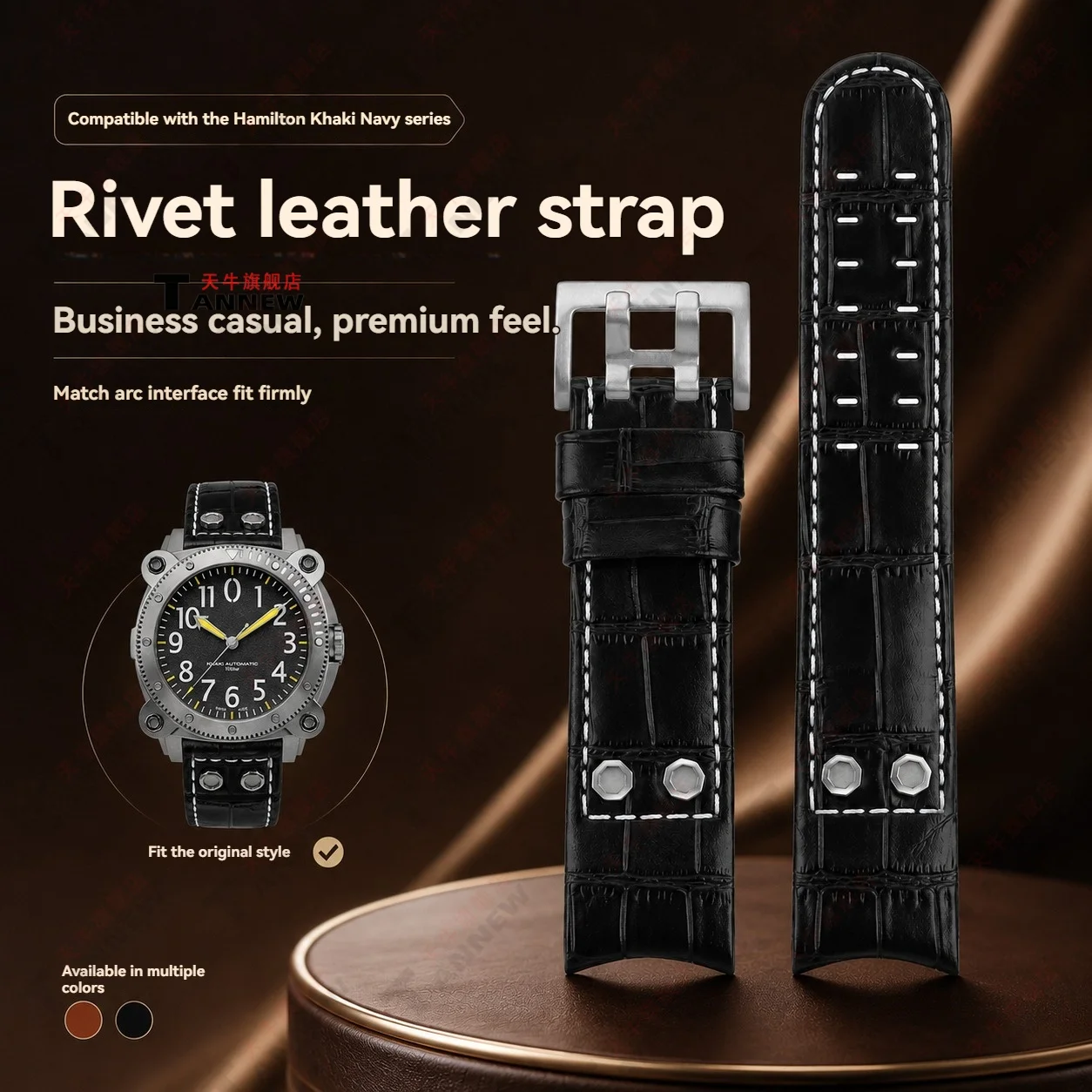 24mm Rivet Genuine Leather Replacement Watch Strap for Hamilton Khaki Navy Cowhide Retro Vintage Sport Band for Men