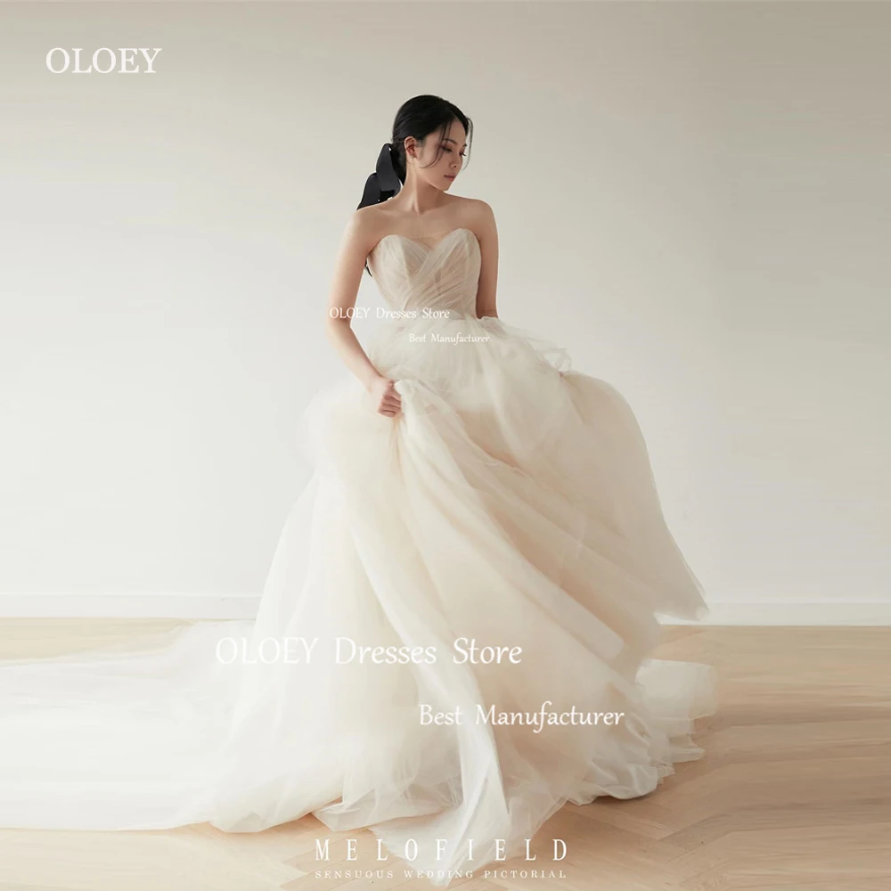 OLOEY Tulle Fairy A Line Korea Wedding Dresses Sweetheart Photoshoot Sleeveless Sweep Train Bridal Gowns Corset Back 2024