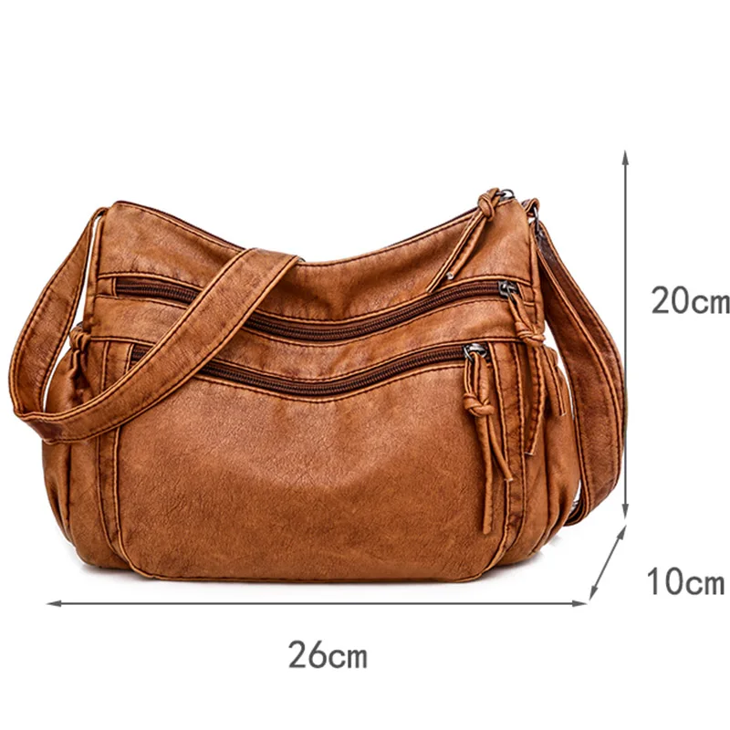 Vintage Women Shoulder Bag Pu Leather Crossbody Bag Soft Women Purse Multi-pockets Messenger Bag Designer Flap Bag Lady Handbag