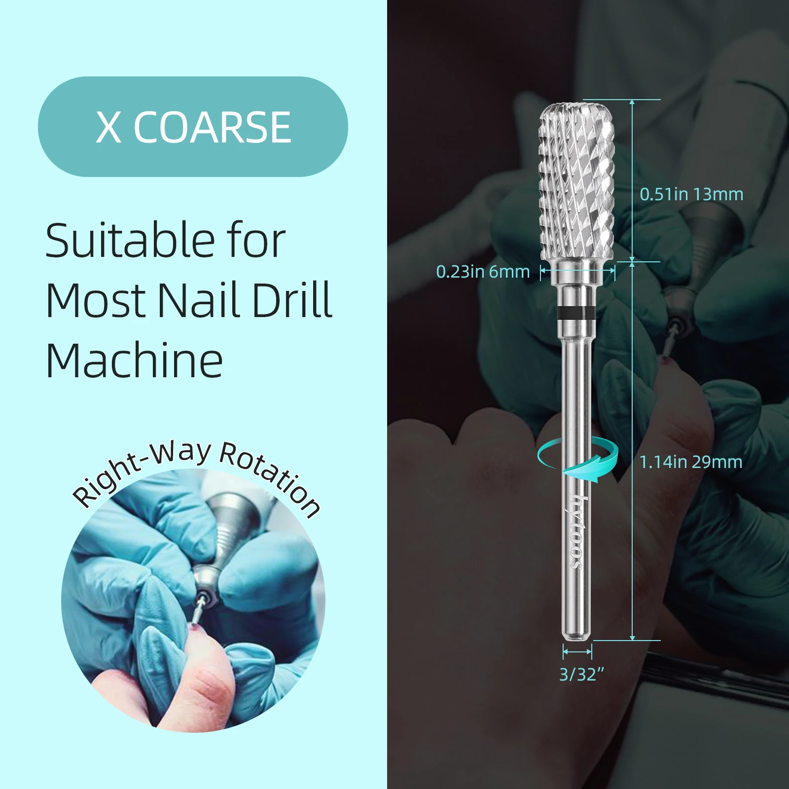 HYTOOS 13mm Barrel Hartmetall Nagel Bohrer Bits Staub Proof Nagel Bit 3/32 Rechtshänder Elektrische Maniküre Efile entfernen Acryl Gel Werkzeug – Detail 10