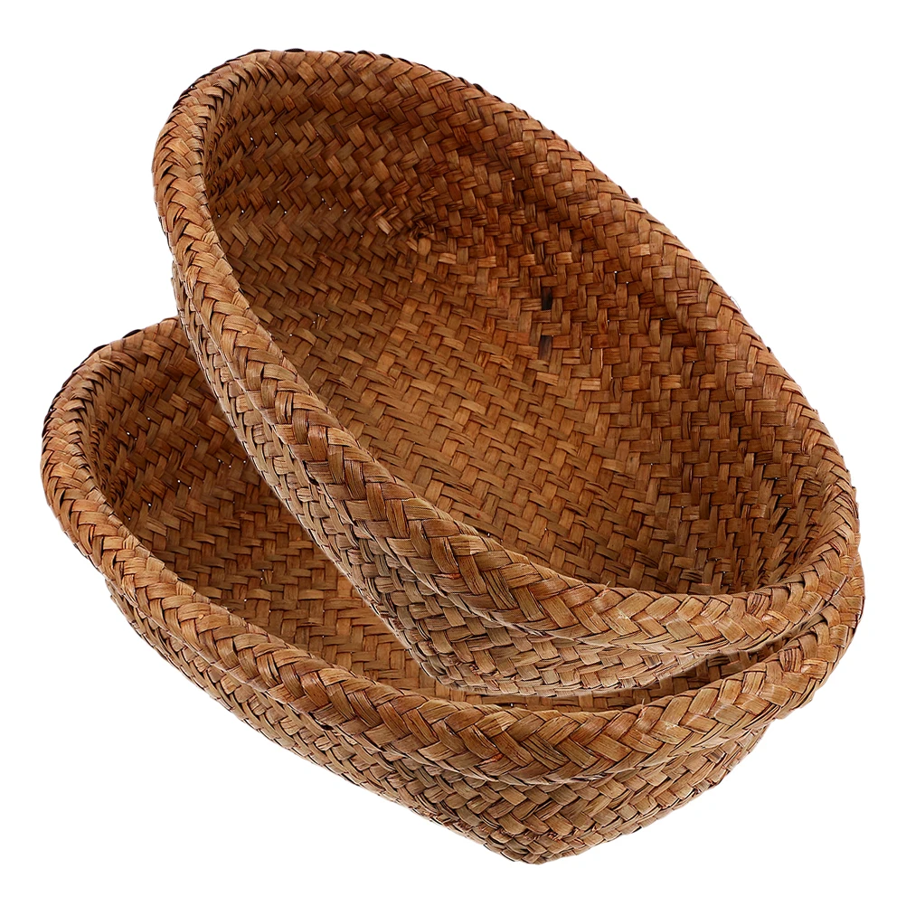 

Foldable Picnic Basket Storage Handwoven Baskets Grass Seagrass Kitchen Woven Bread Basket Simple Storage Decorative Fruit Trays