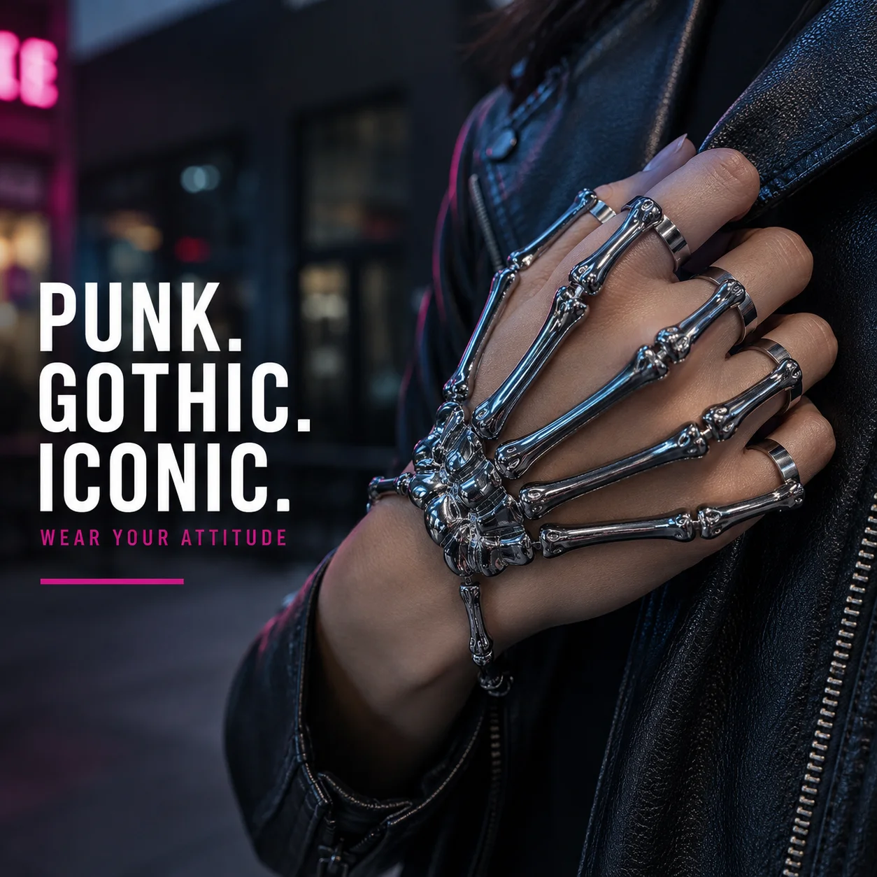 Halloween Skeleton Hand Bracelet, Punk Gothic Ghost Claw Jewelry for Women Men, Retro Costume Party Wrist Accessory
