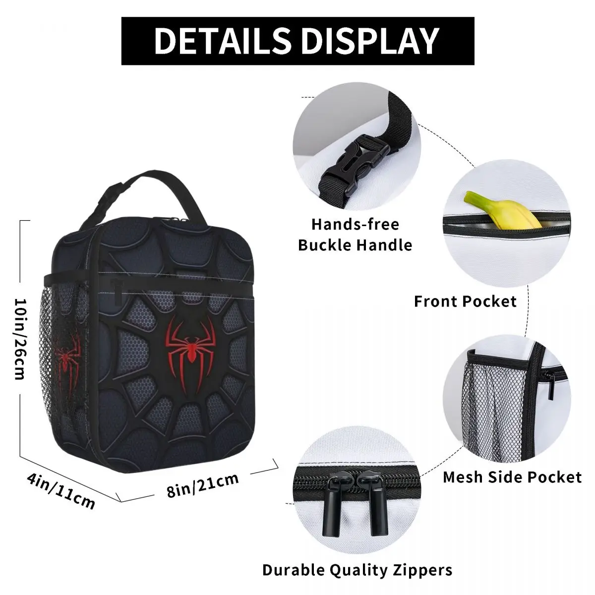 Spider Web Insulated Lunch Bags for Women Portable Thermal Cooler Food Lunch Box Work School Travel