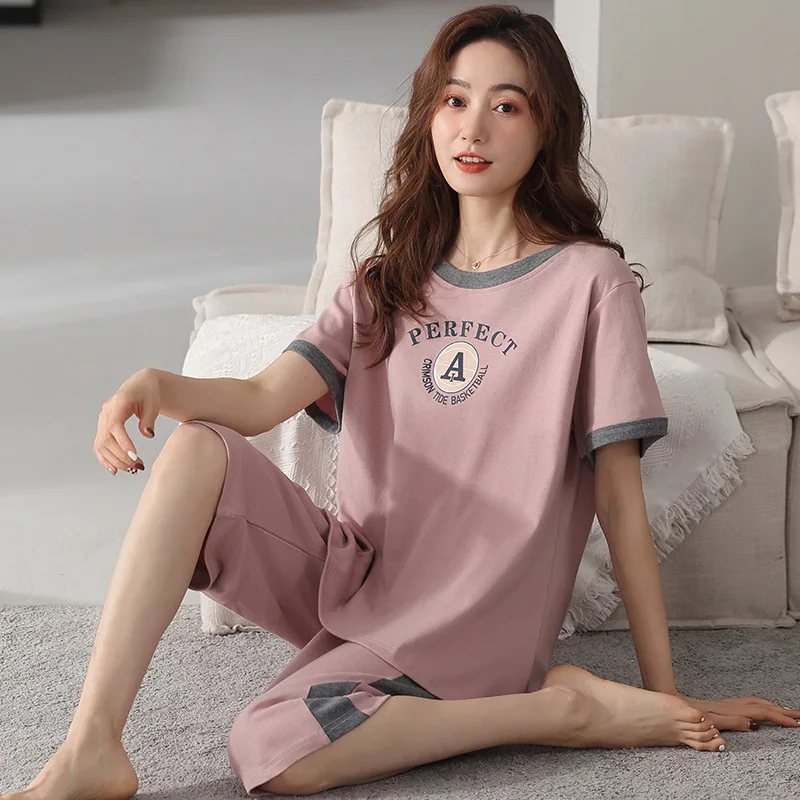 

100% Cotton Women Pajamas Sleepwear Loungewear Large Size Pyjamas Ladies Tops and Pants Student Homewear Two-Piece Set Pajamas