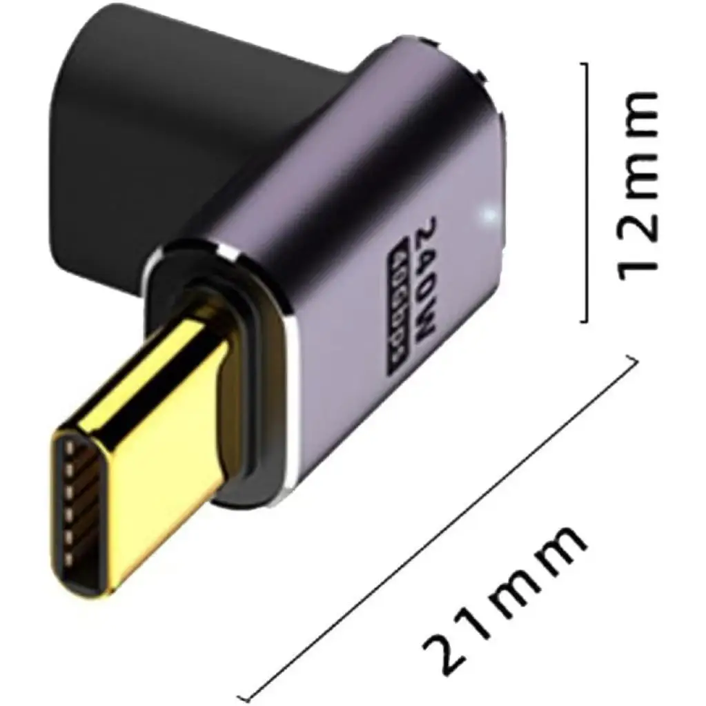 90 Degree Right Angle USB‑C Male to USB‑C Female Adapter 240W PD Fast Charging 40Gbps Data Transfer Elbow Connector