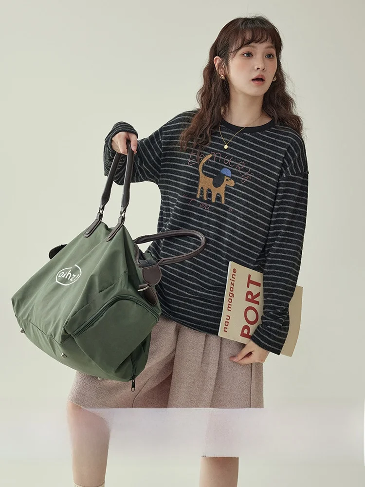 

AMUU Футболка с принтом собаки северного острова, женская свободная футболка, молодежная зимняя новинка, длинный свек, круглый повседневный топ