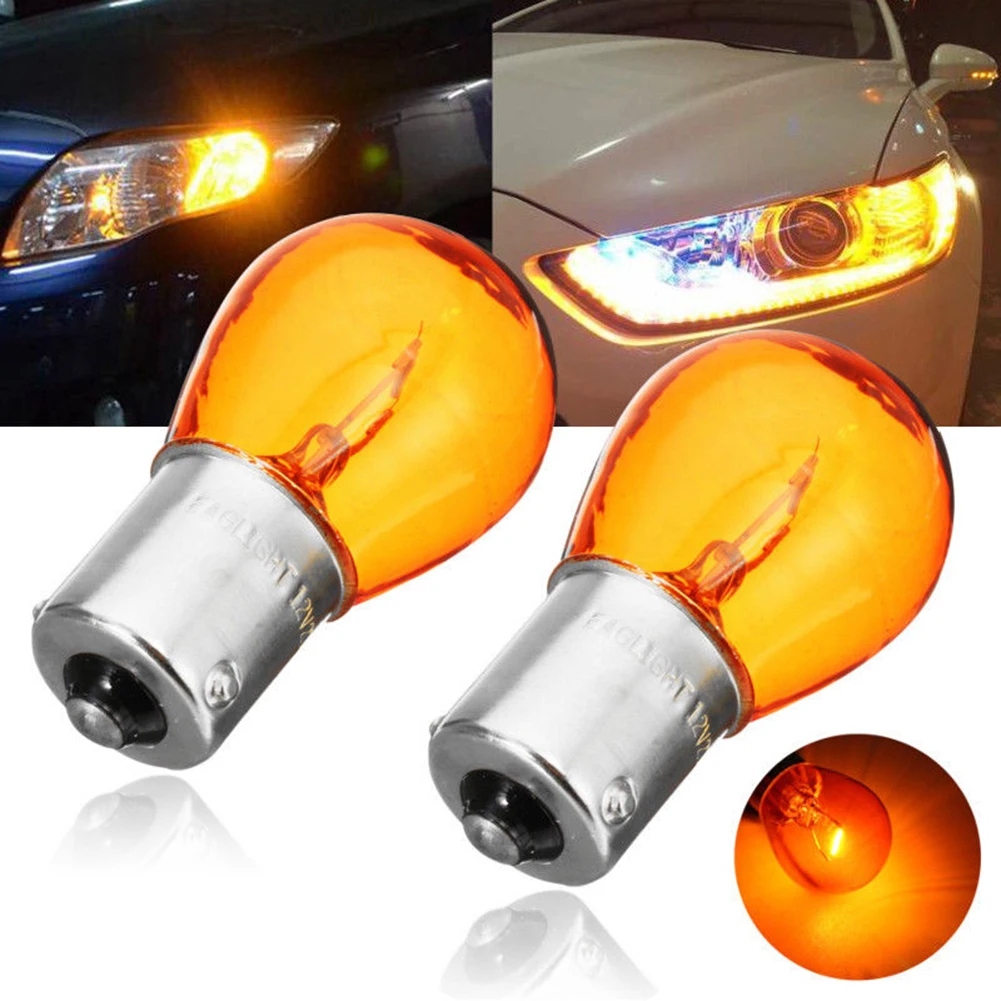 2Pcs 1156 BA15S Glass High Power Low Consumption Car Auto Stop Light Brake Bulb Indicator Lamp 21W DC12V White/Amber#289597