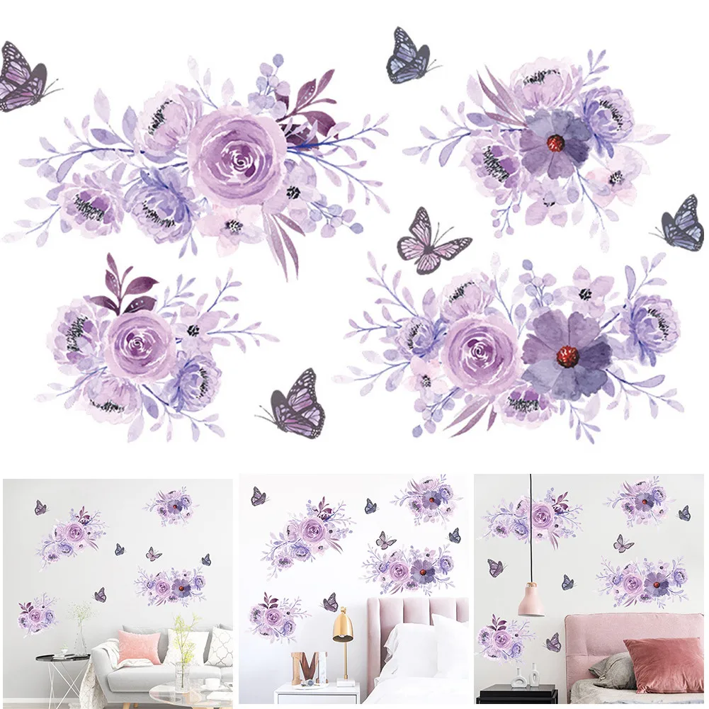 

Large Purple Flowers Wall Stickers For Living Room Bedroom Wall Decor Girls Room Wallpapers Home Decorative Wall Decals-Adhesive