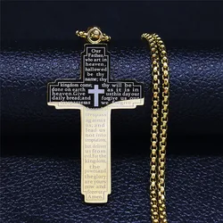 HNSP Cross Pendant Necklace For Men Bible Verse 316L Stainless Steel Religious Jewelry Christian Amulet
