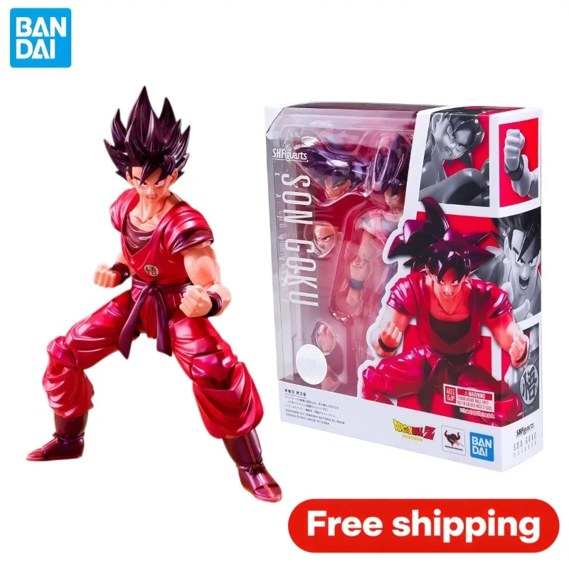 Figura de acción articulada original de Bandai S.H.Figuarts Dragon Ball Z Son Goku Kaioken, versión roja, regalo coleccionable con caja