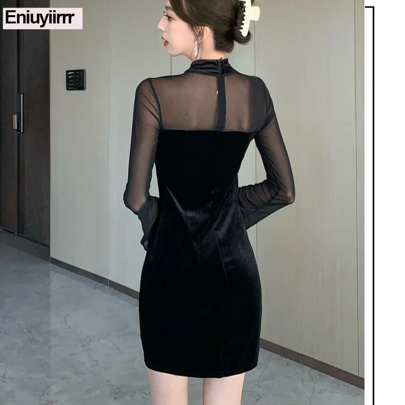 Abiti trasparenti francesi da festa sexy Hot Romantic Holiday Evening Night Stand Colletto Elegante bottone Mini Club Abito vintage retrò