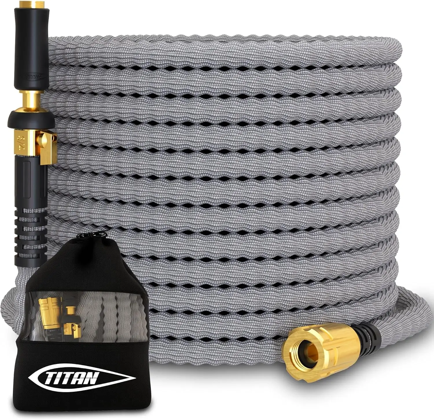 

50FT Flexible Garden Hose - Ultra Lightweight, Heavy Duty with Brass Fittings & Jet Nozzle, Kink-Free for Yard and Car Wash