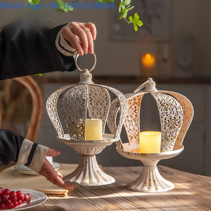 French hollow candle holder creative crown shaped table decoration vintage European style candle stand for home ambiance