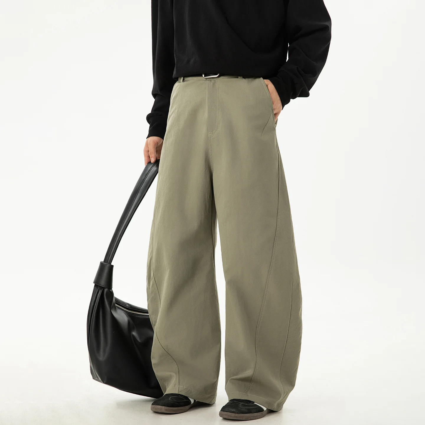 아메리칸 스타일 빈티지 남성 캐주얼 바지 와이드 레그 팬츠 드레이프 접힌 봄 패션 브랜드 스트레이트 레그 바닥 길이 A6LS