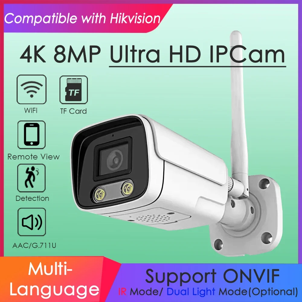 Cámara IP inalámbrica Wifi 4K 8MP IMX415 Hikvision, Compatible con luz Dual IR, ranura para tarjeta TF, almacenamiento para Video doméstico,