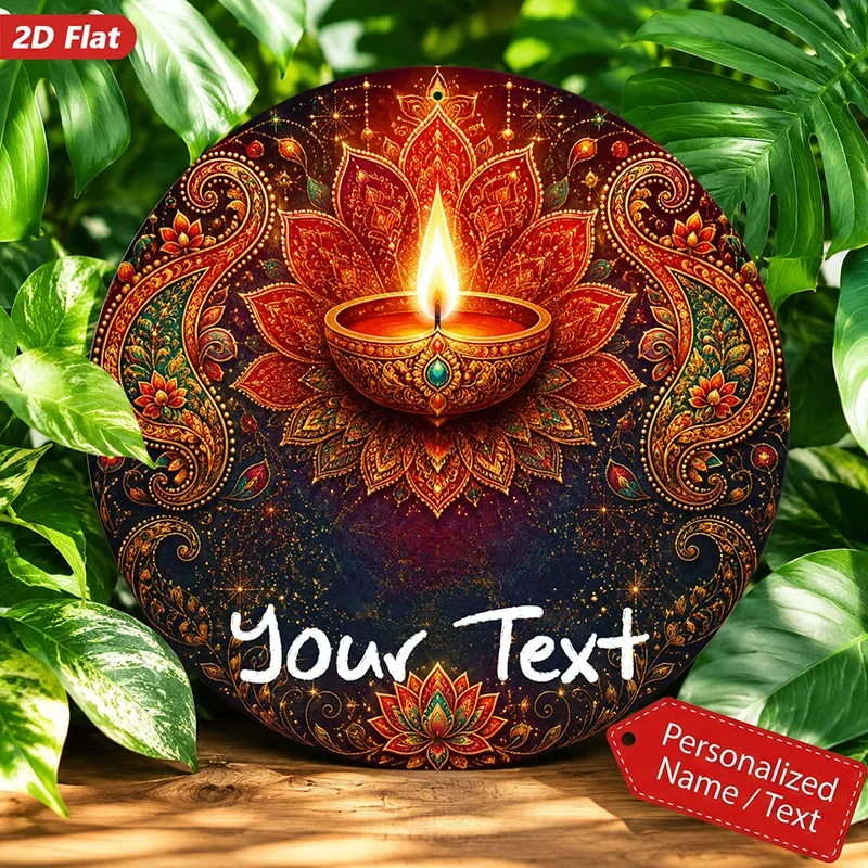 CIFBUY Retro Diwali Oil Lamp Lotus Mandala Aluminum Wall Art Waterproof Wearproof Metal Sign Home Yard Room Decor Gift