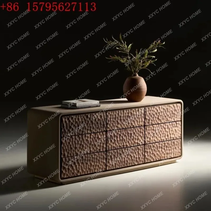 ML Light Luxury Hammer Cabinet Door Solid Wood Texture 3D Carving Bucket Cabinet Bedside Wardrobe