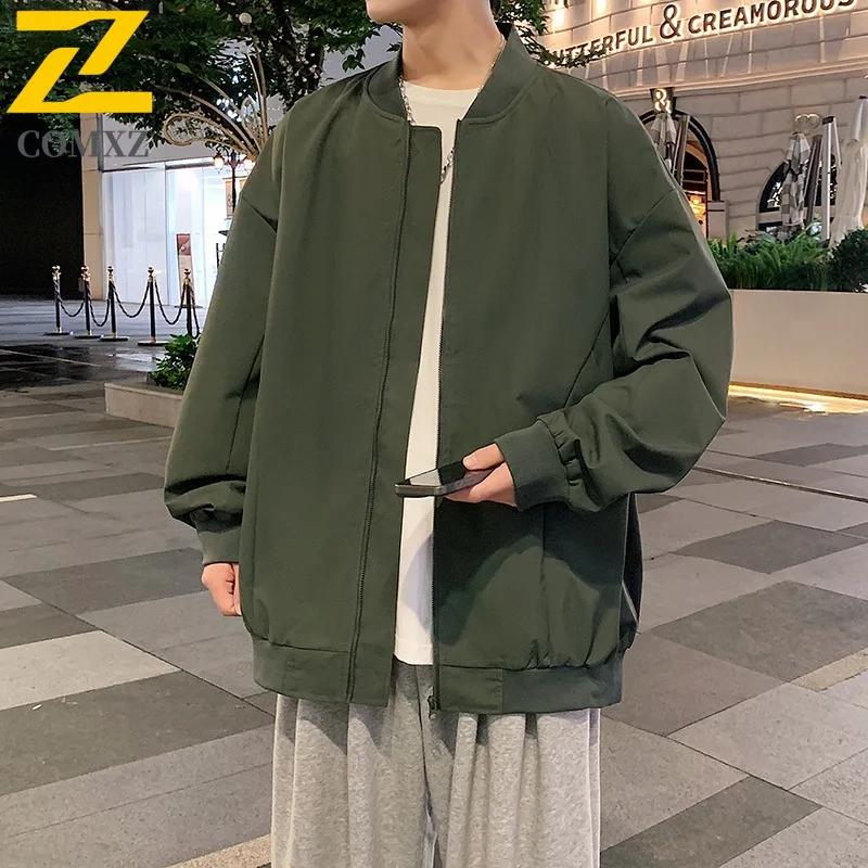 

COMXZ 2024 Mens Baseball Jacket Spring Autumn Trendy Loose Fit Casual Versatile classic Coat Workwear Lightweight Outerwear